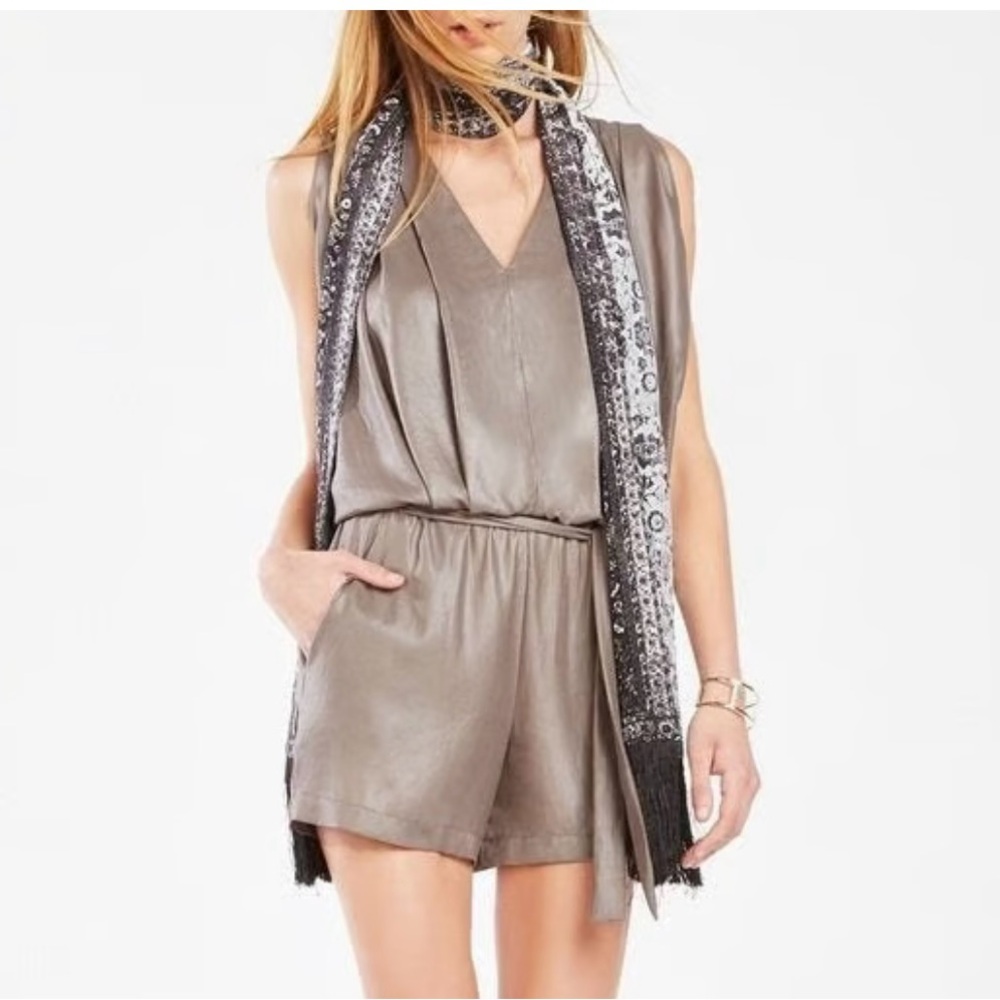 New BCBGMaxAzria Metallic Taupe Romper‎